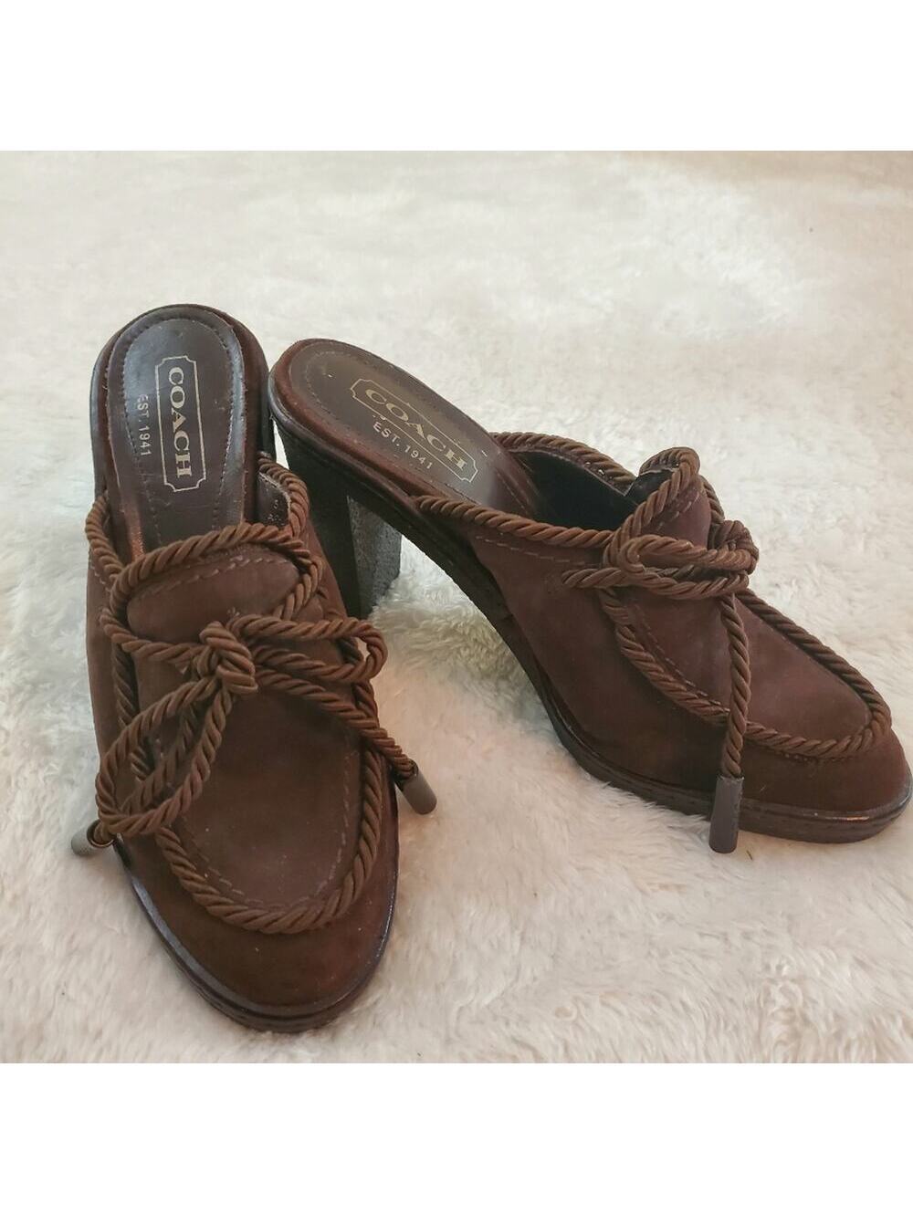 Coach Jenn Size 5.5 Brown Suede Corded Mules